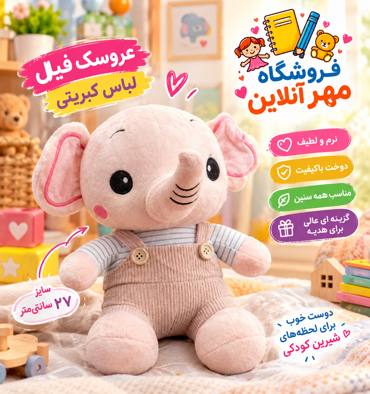 عروسک فیل لباس کبریتی سایز۲۷سانتی